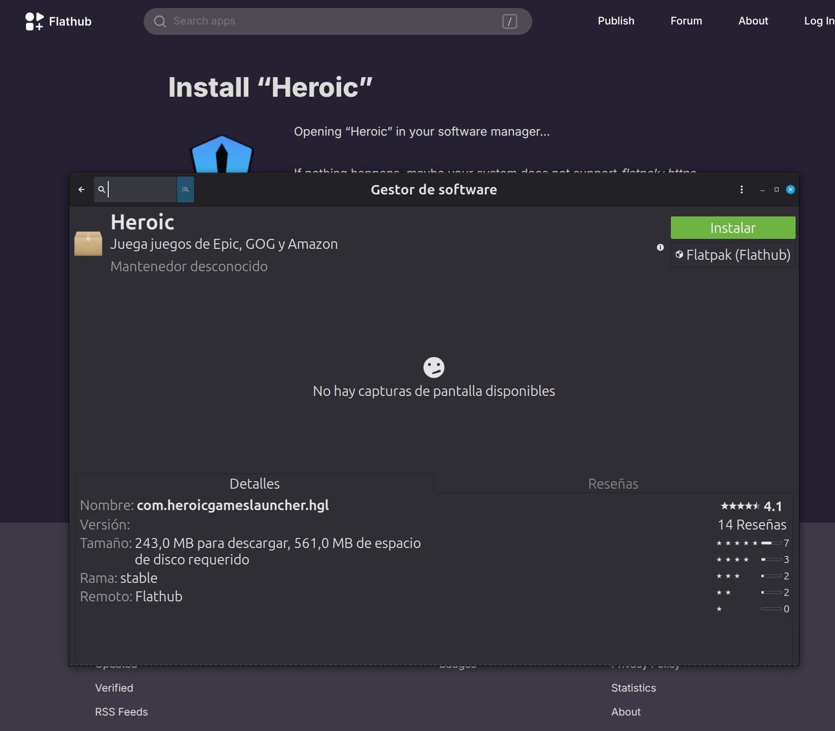 Heroic Flathub en Linux mint