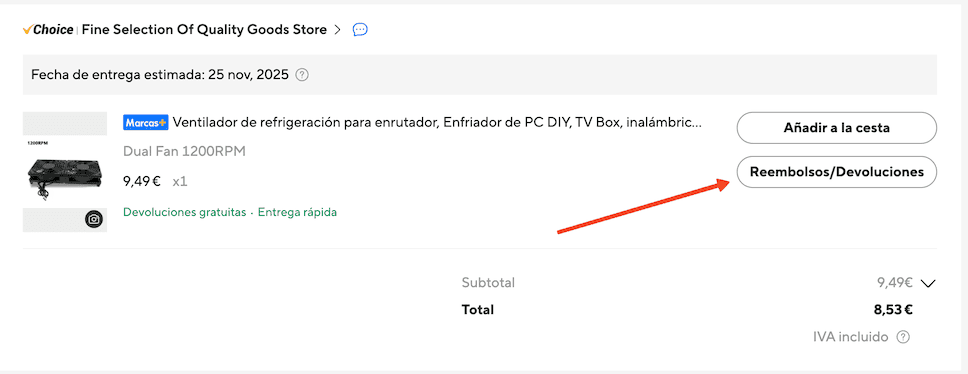 Reembolsos y devoluciones de un pedido de AliExpress