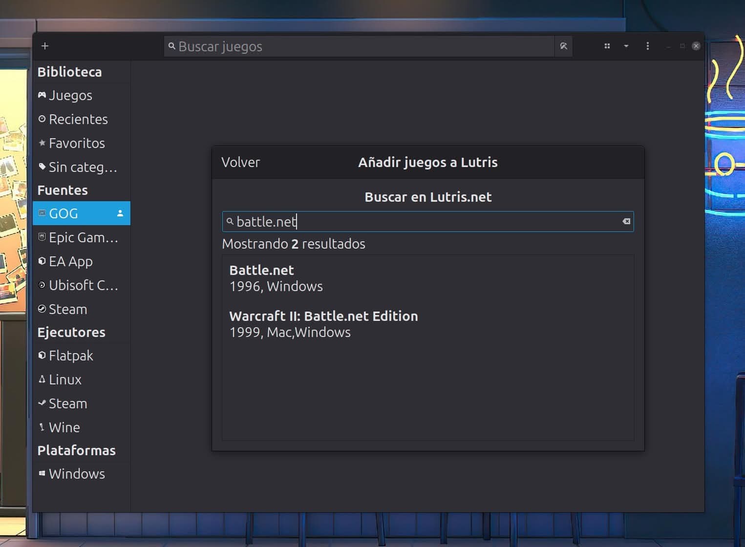 Lutris: buscar instaladores en el sitio web de Lutris