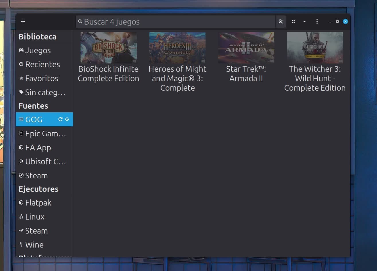 Lutris y GOG videojuegos en biblioteca