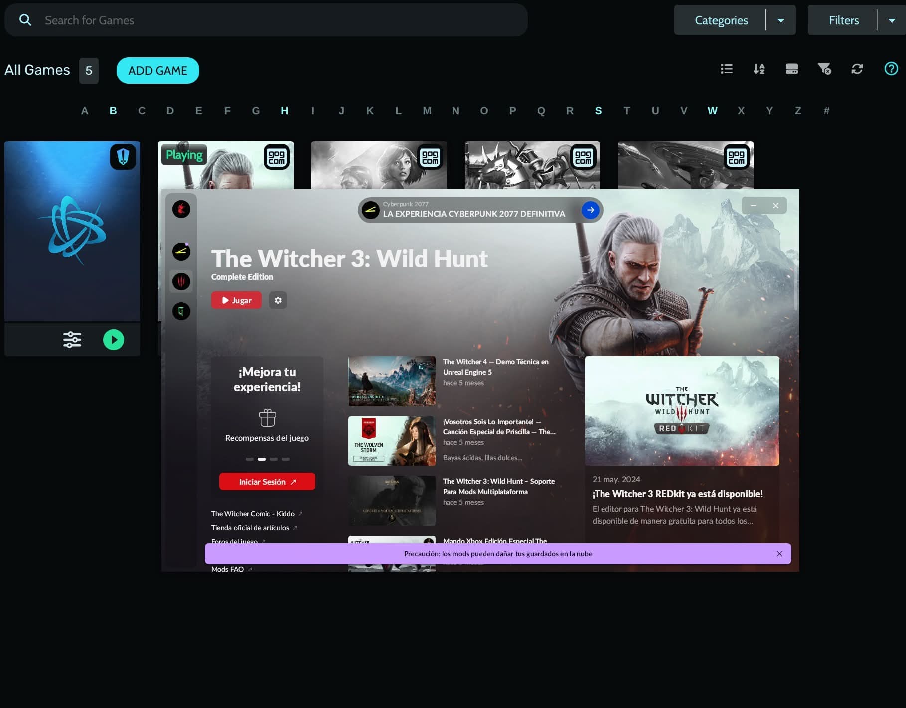 Heroic y GOG: the Witcher.