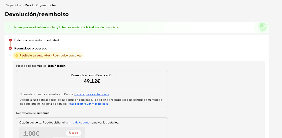Devolución/reembolso
de un producto en Aliexpress.