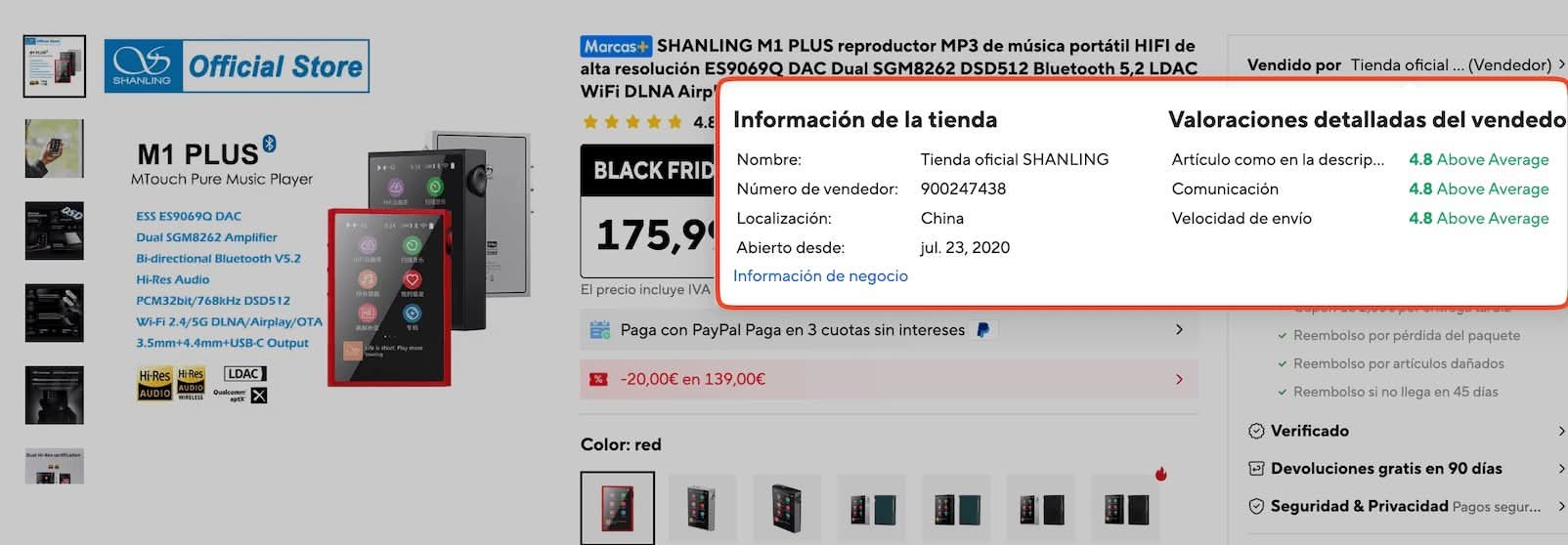 Tienda oficial de Shanling en AliExpress con buenas valoraciones.