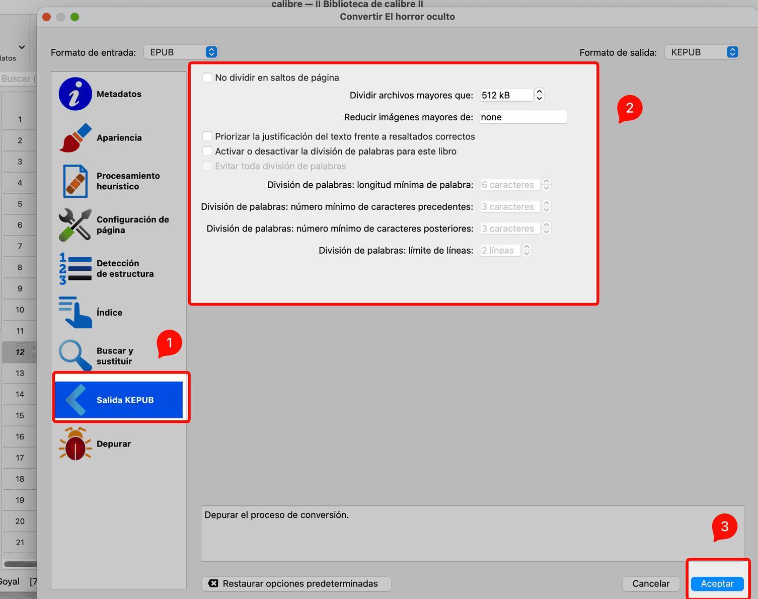 Podemos modificar la salida Kepub en Calibre.