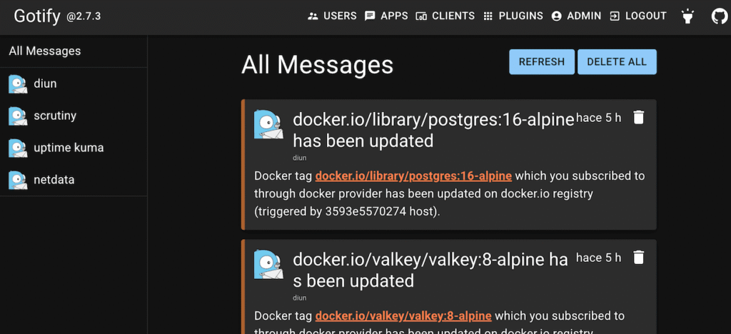 Gotify para notificaciones de servicios 