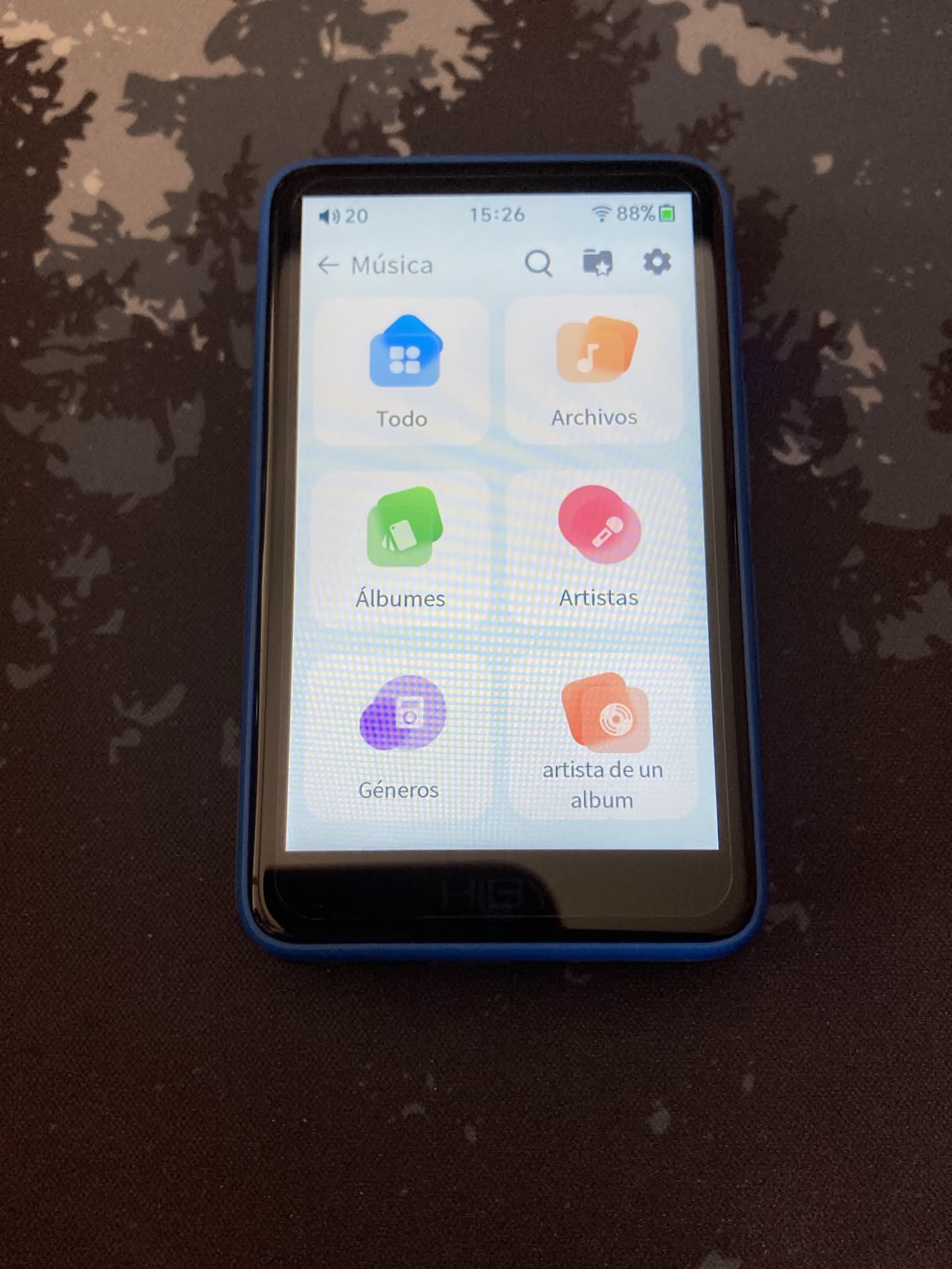 Pantalla del Hiby R1 en e apartado Musica