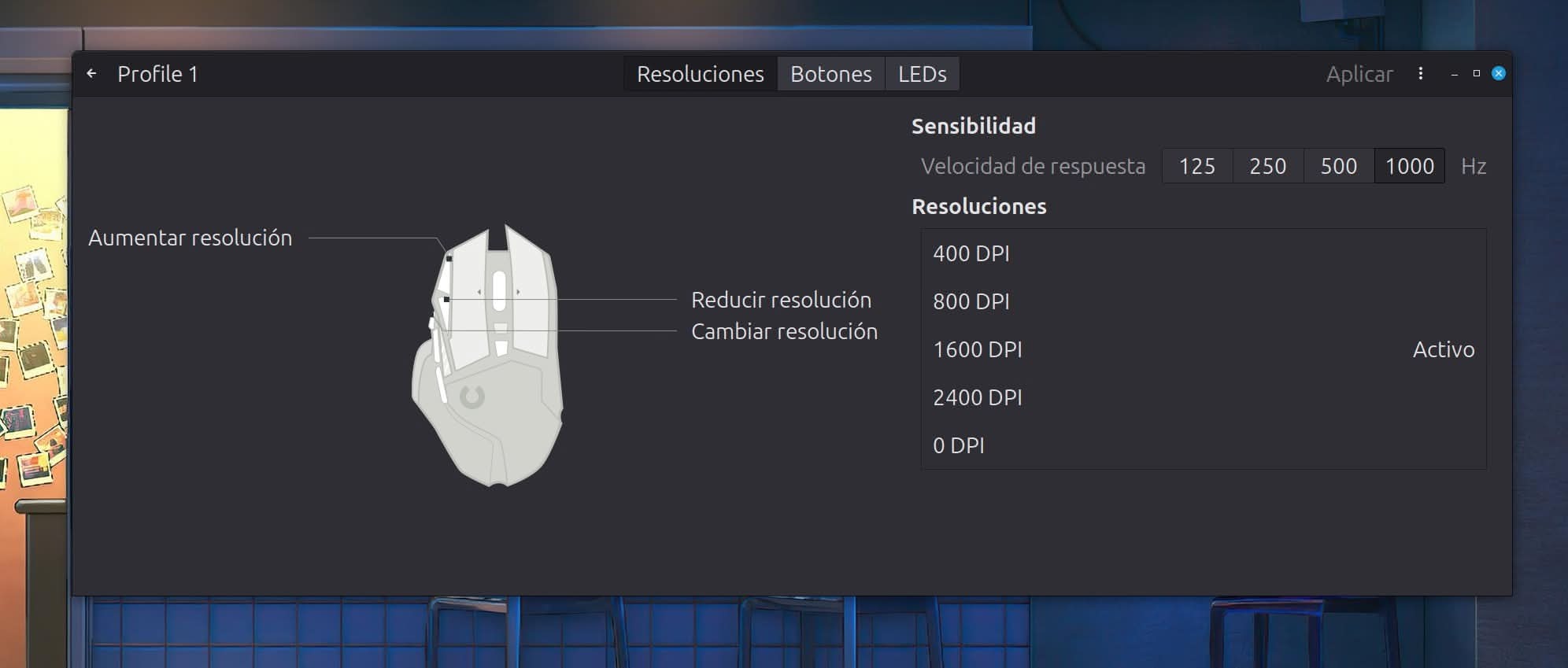 Programa Piper Linux: control resolución Logitech G502 HERO