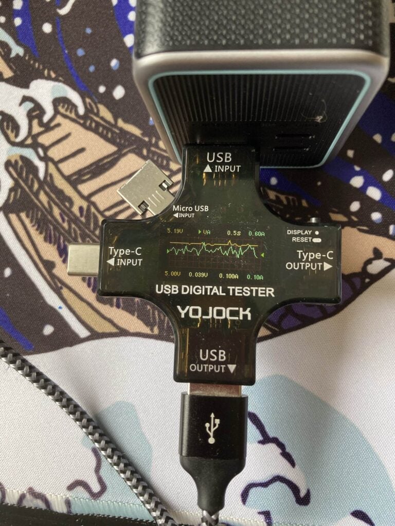 USB Power Meter conectado a la CUKTECH 15 Ultra Power Bank 20000mAh: grafica de potencia