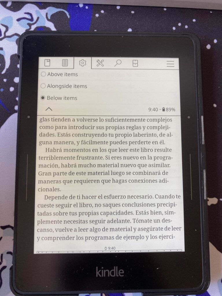 KOREader: cambios dentro del ebook, barra de progeso. 