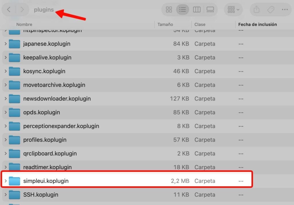 Instalamos el plugin SimpleUI en KOReader.