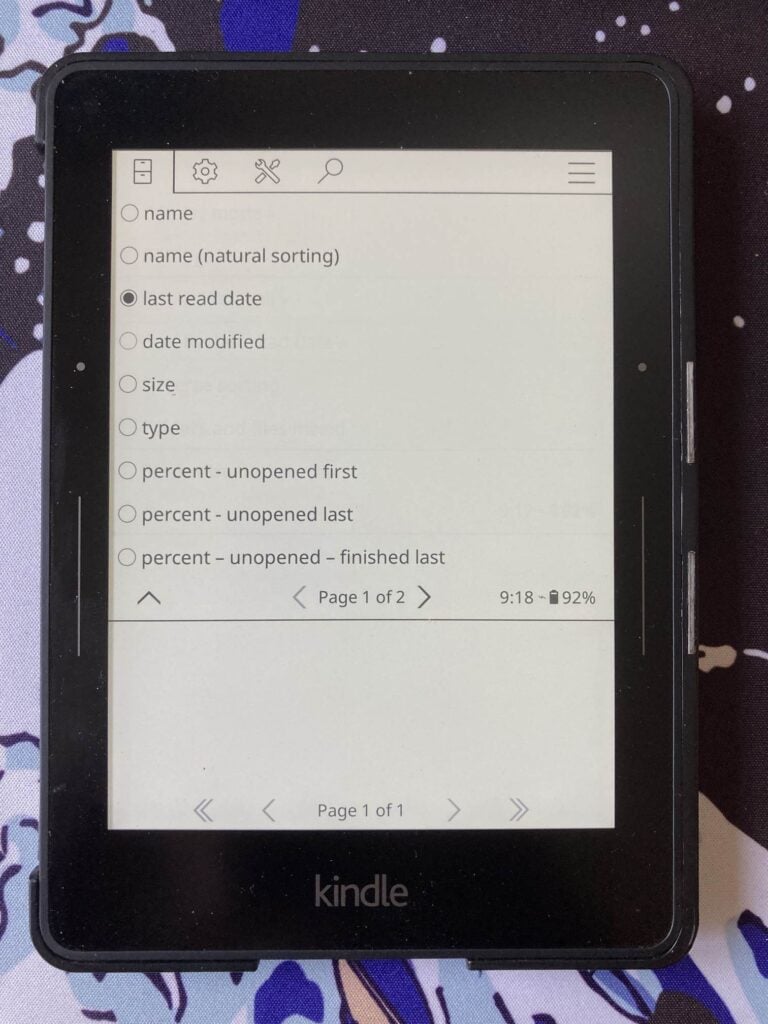 KOReader. Elegimos Sort by: last read date en Settings. 