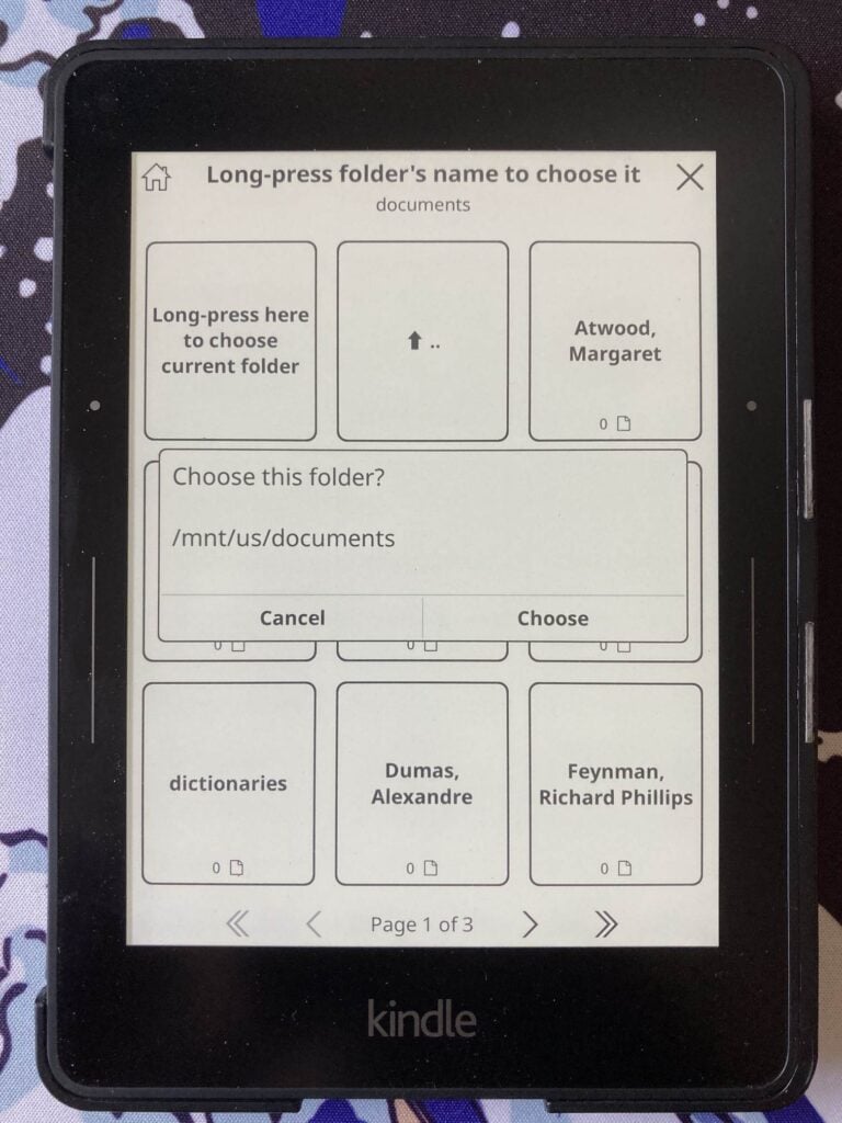KOREADER: ajuste de la carpeta de inicio en la app. Ponemos documents que es donde ponemos los ebooks. 